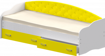 Кровать Софа-7 с мягкой спинкой (800х1900) Белый/Желтый в Комарье - komare.mebel54.com | фото