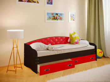 Кровать Софа-7 с мягкой спинкой (800х1900) Венге/Красный в Комарье - komare.mebel54.com | фото