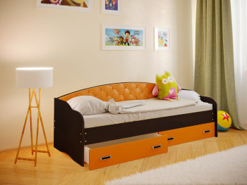 Кровать Софа-8 с мягкой спинкой (900х1900) Венге/Оранжевый в Комарье - komare.mebel54.com | фото