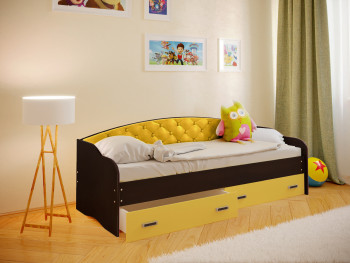 Кровать Софа-8 с мягкой спинкой (900х2000) Венге/Желтый в Комарье - komare.mebel54.com | фото