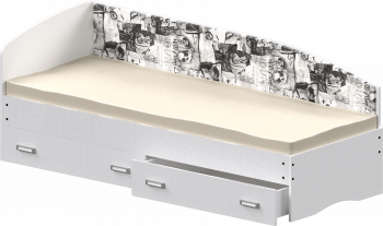 Кровать Софа-9 с мягкой спинкой с рисунком Милана (900х2000) Белый в Комарье - komare.mebel54.com | фото