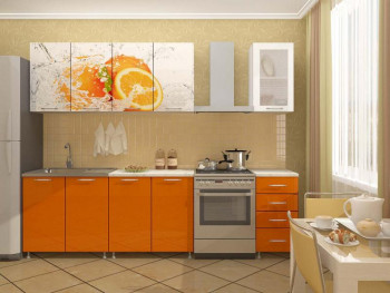 Кухонный гарнитур 1,8м Апельсин (Белый/Оранжевый металлик/Фотопечать апельсин) в Комарье - komare.mebel54.com | фото