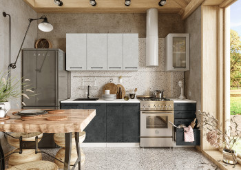 Кухонный гарнитур Нувель 1800мм белый/бетон белый/бетон черный в Комарье - komare.mebel54.com | фото