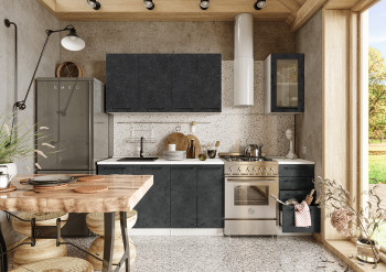Кухонный гарнитур Нувель 1800мм белый/бетон черный в Комарье - komare.mebel54.com | фото