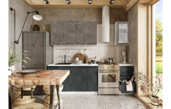 Кухонный гарнитур Нувель 1800мм белый/бетон коричневый/бетон черный в Комарье - komare.mebel54.com | фото