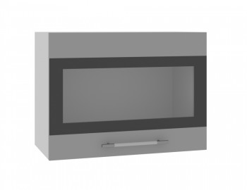 Норд ШВГС 600 Шкаф верхний горизонтальный со стеклом (Софт черный/корпус Белый) в Комарье - komare.mebel54.com | фото