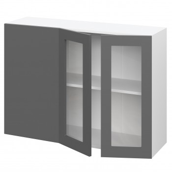 Норд ШВУПС 1000 Шкаф верхний угловой со стеклом (Софт черный/корпус Белый) в Комарье - komare.mebel54.com | фото
