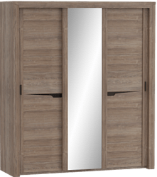 Шкаф трехдверный Соренто с раздвижными дверями Дуб стирлинг/Кофе структурный матовый в Комарье - komare.mebel54.com | фото