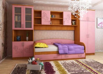 Детская Веселый пони Комплект мебели (Вишня оксфорд/Розовый) в Комарье - komare.mebel54.com | фото
